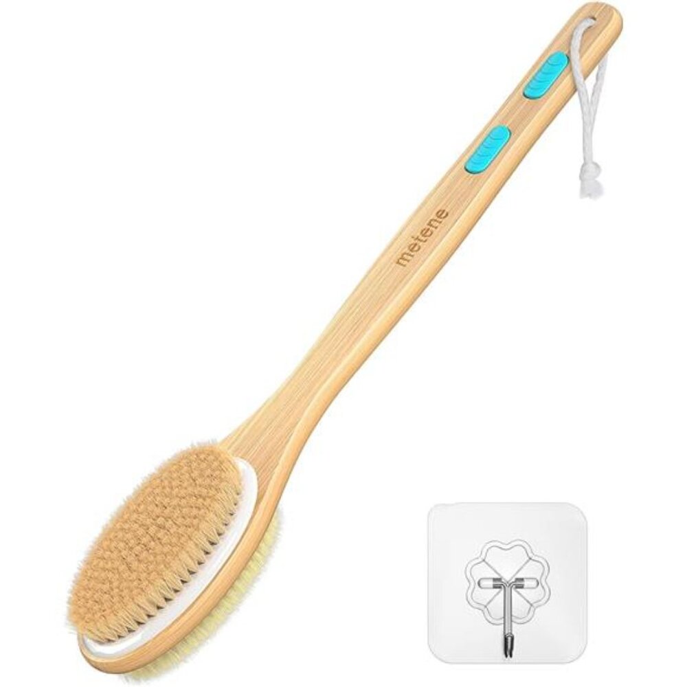 Dual-Sided Long Handle Shower Brush – Exfoliating & Soft Bristles for Bath & Dry